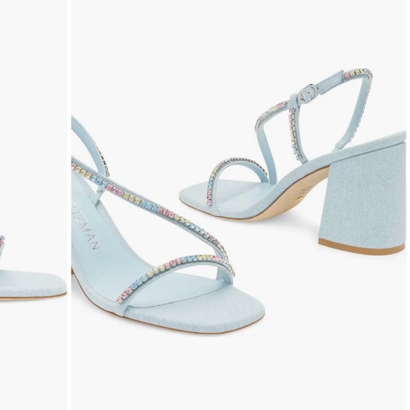 Stuart Weitzman 3” block heel studded baby blue sandals 10b - Picture 2 of 7